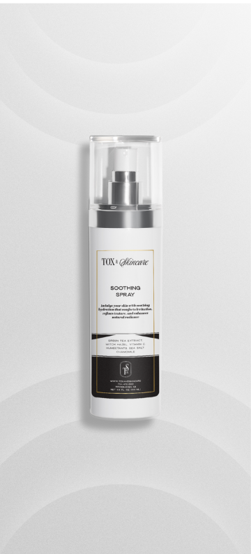 TOX Skincare Soothing Spray bottle on a neutral background.